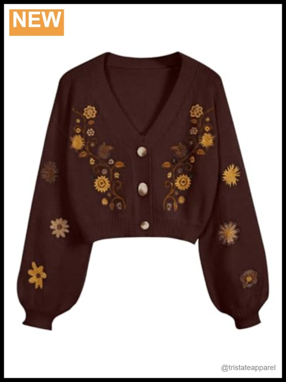 Women's Floral Cropped Cardigan Button Front Long Sleeve 100% Polyester V-Neck